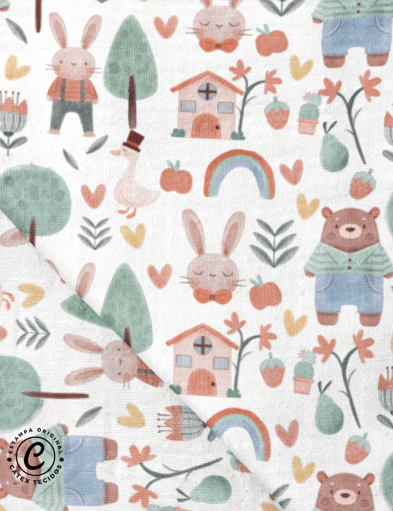 Tecido Fralda Estampada - Coleção Boho Baby - Bosque - 100% Algodão - 70cm x 70cm