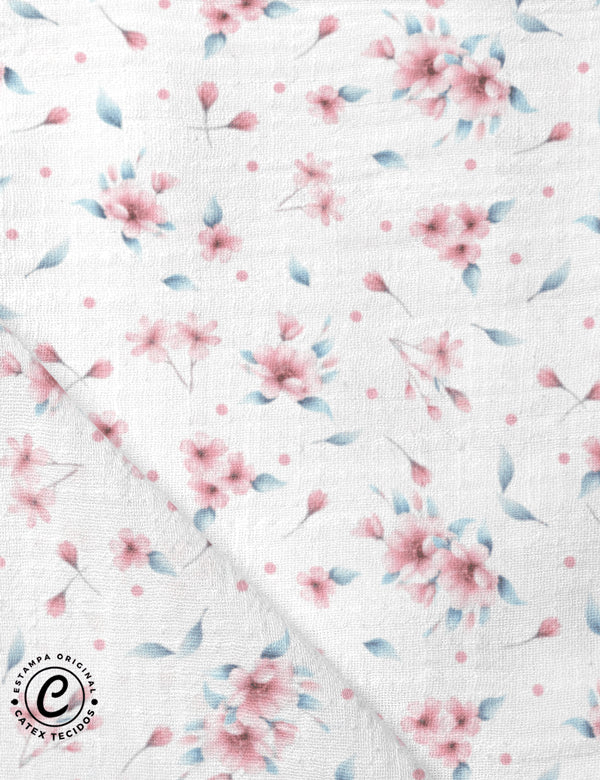 Tecido Fralda Estampada - Coleção Borboletas Aquarela - Floral - Fundo Branco - 100% Algodão - 70cm x 70cm
