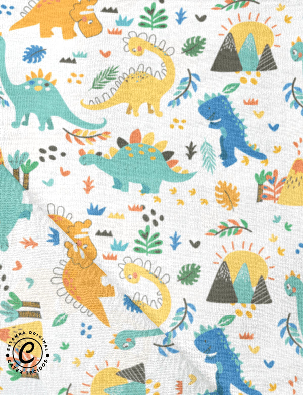 Tecido Fralda Estampada - Coleção Dinoland - Terra dos Dinos - 100% Algodão - 70cm x 70cm