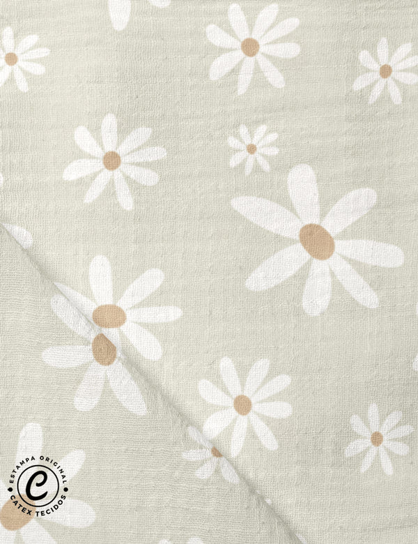 Tecido Fralda Estampada - Coleção Fazenda Feliz - Margaridas - 100% Algodão - 70cm x 70cm