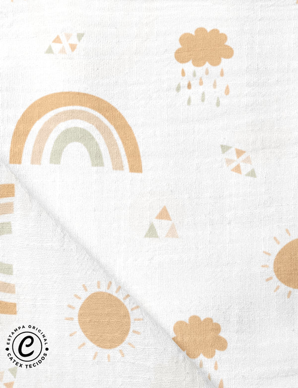 Tecido Fralda Estampada - Coleção Fiapo de Pano - Pingo de Chuva - 100% Algodão - 70cm x 70cm