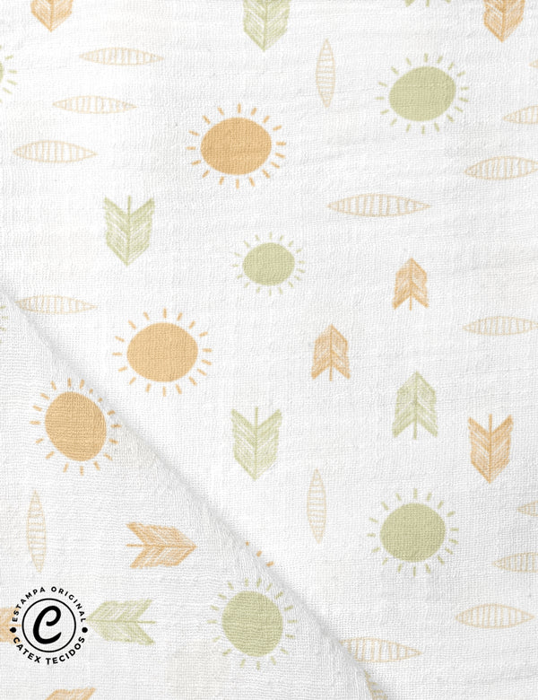 Tecido Fralda Estampada - Coleção Fiapo de Pano - Raio de Sol - 100% Algodão - 70cm x 70cm