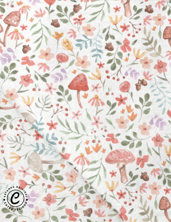 Tecido Fralda Estampada - Coleção Flores do Bosque - Flora Intensa - 100% Algodão - 70cm x 70cm