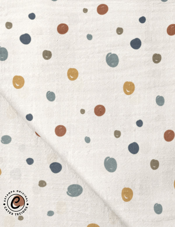 Tecido Fralda Estampada - Coleção Ludi Ateliê - Bolotas - 100% Algodão - 70cm x 70cm