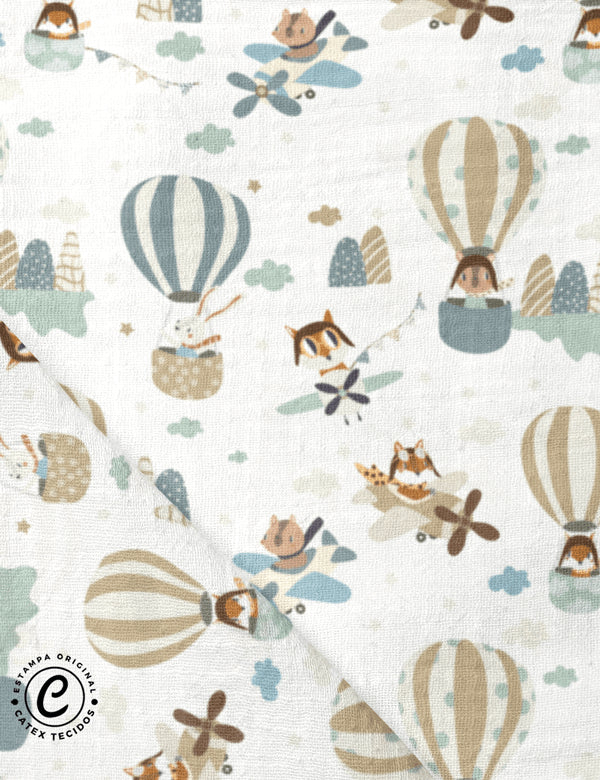 Tecido Fralda Estampada - Coleção Mundo de Aventuras - Nas Alturas - 100% Algodão - 70cm x 70cm