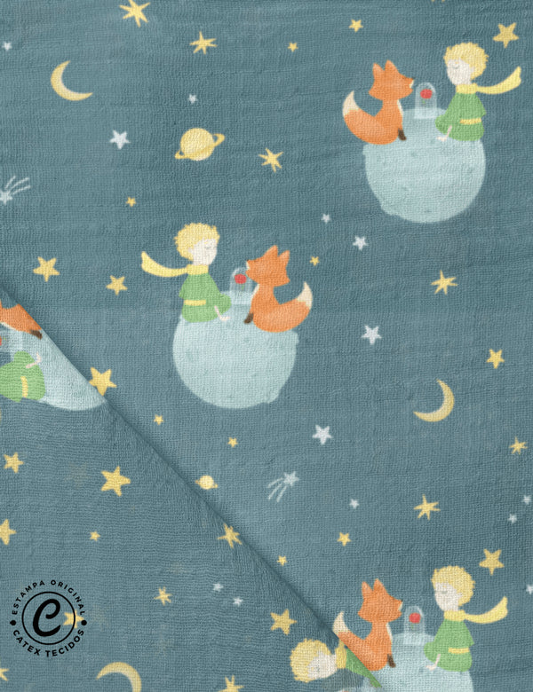 Tecido Fralda Estampada - Coleção O pequeno Príncipe - Grandes Mundos - 100% Algodão - 70cm x 70cm