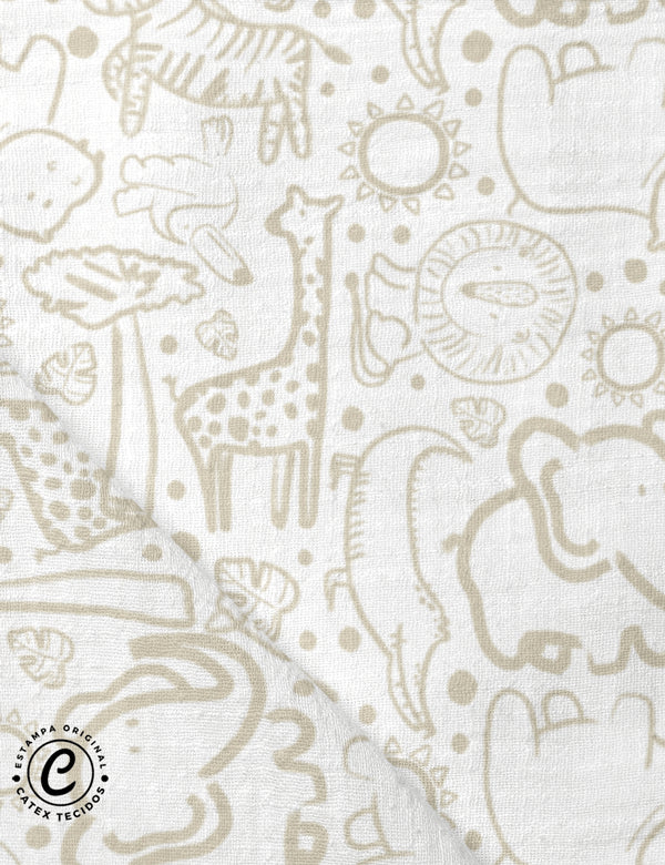 Tecido Fralda Estampada - Coleção Savana Baby por Atelinê For Baby - Contorninho Primitivo - 100% Algodão - 70cm x 70cm