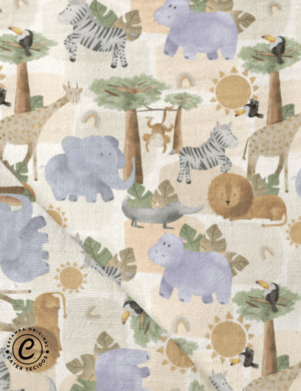 Tecido Fralda Estampada - Coleção Savana Baby por Atelinê For Baby - Festa na Floresta - 100% Algodão - 70cm x 70cm
