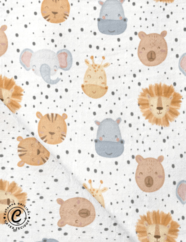 Tecido Fralda Estampada - Cute Safári Dots - 100% Algodão - 70cm x 70cm