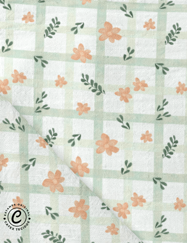 Tecido Fralda Estampada - Xadrez Algas - 100% Algodão - 70cm x 70cm