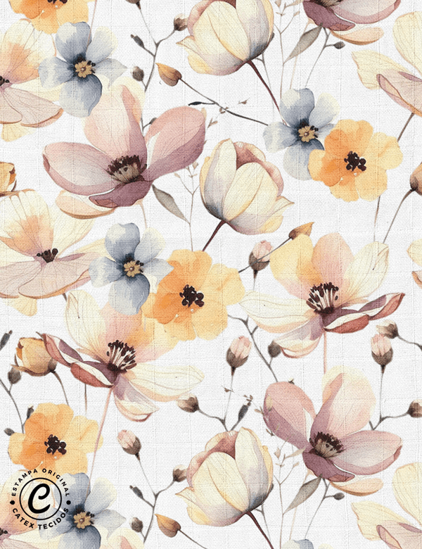 Tecido Fralda Quadriculada Estampada - Coleção Natureza Orgânica - Botânica - 100% Algodão - 60cm x 70cm