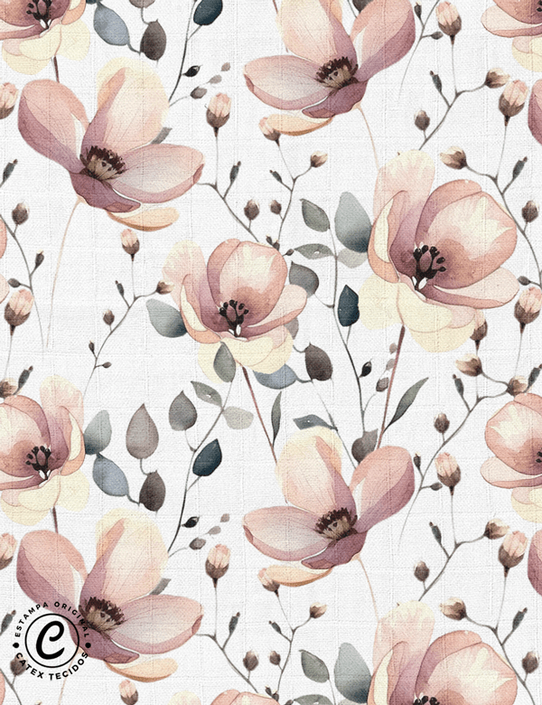 Tecido Fralda Quadriculada Estampada - Coleção Natureza Orgânica - Magnólia - 100% Algodão - 60cm x 70cm