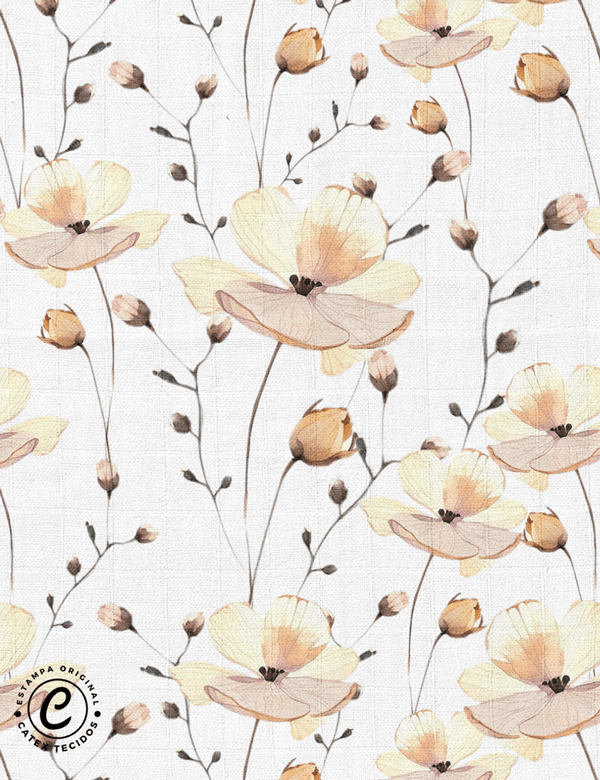 Tecido Fralda Quadriculada Estampada - Coleção Natureza Orgânica - Papoulas - 100% Algodão - 60cm x 70cm