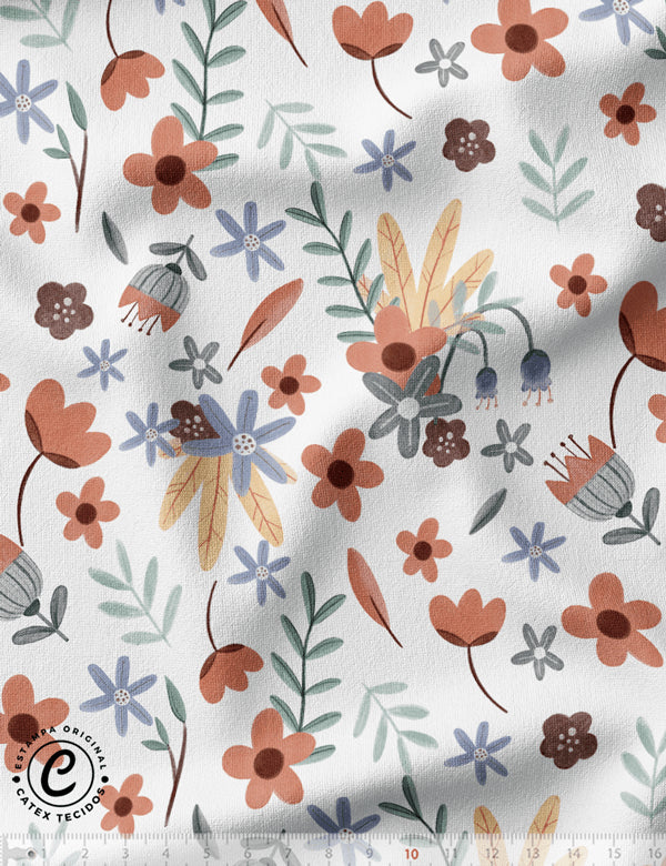 Tecido Meia Malha Coleção Boho Baby - Flores do Bosque - 96% Algodão 4% Elastano - Largura 1,70m