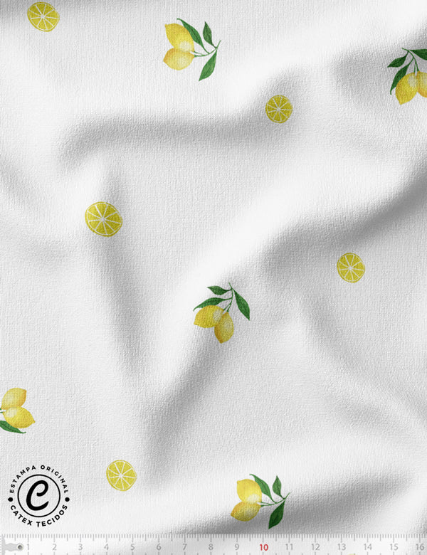 Tecido Meia Malha Coleção Frutas Aquarela - Mini Limão Siciliano - 96% Algodão 4% Elastano - Largura 1,70m