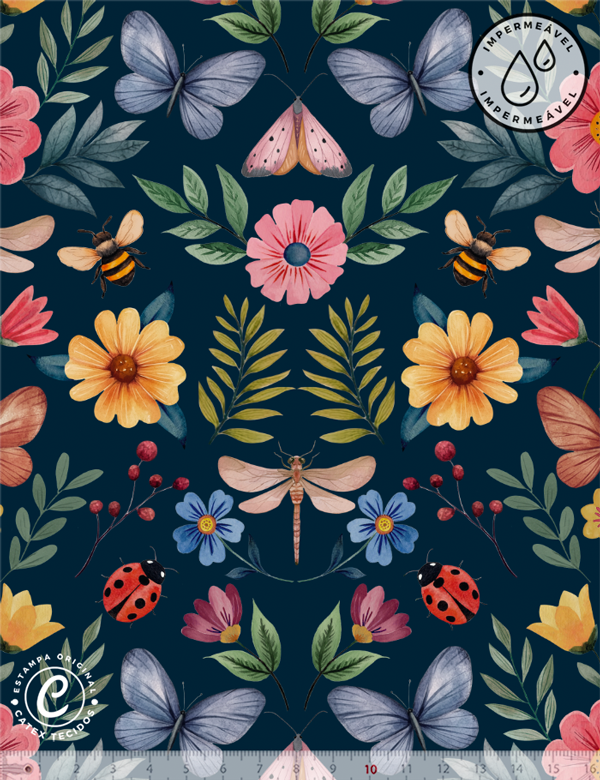 Tecido Sarja Impermeável Especial Coleção Feita de Cores por Colorida - Flores e Afetos - 100% Algodão - Largura 1,50m