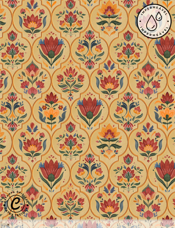 Tecido Sarja Impermeável Especial Coleção Feita de Cores por Colorida - Favos de Flor - 100% Algodão - Largura 1,50m