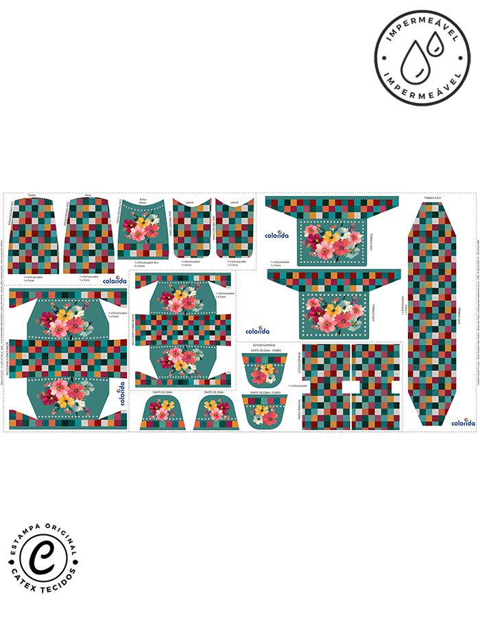 Tecido Sarja Impermeável Especial Coleção Feita de Cores por Colorida - Flores - Painel - 100% Algodão - 0,75m x 1,50m
