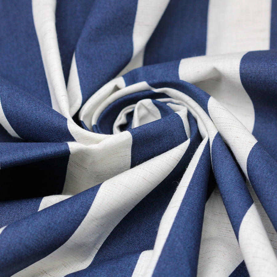 Tecido Percal 180 fios com Linho - Listras - Azul Marinho - 84% Algodão 12% Viscose 4% Linho - Largura 2,50m