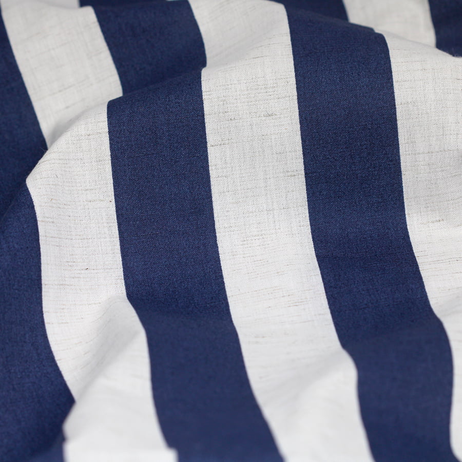 Tecido Percal 180 fios com Linho - Listras - Azul Marinho - 84% Algodão 12% Viscose 4% Linho - Largura 2,50m