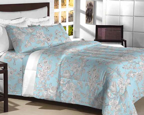 Tecido Percal 200 Fios Estampado - Floral Blue Sky - 100% Algodão - Largura 2,50m