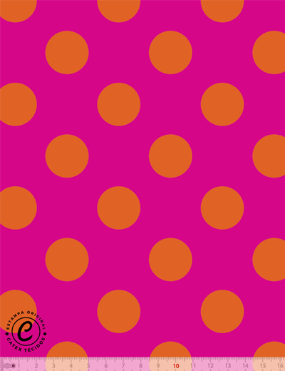 Tecido Tricoline Especial Coleção Vintage Pop - Poá Laranja com Fundo Pink - 100% Algodão - Largura 1,50m
