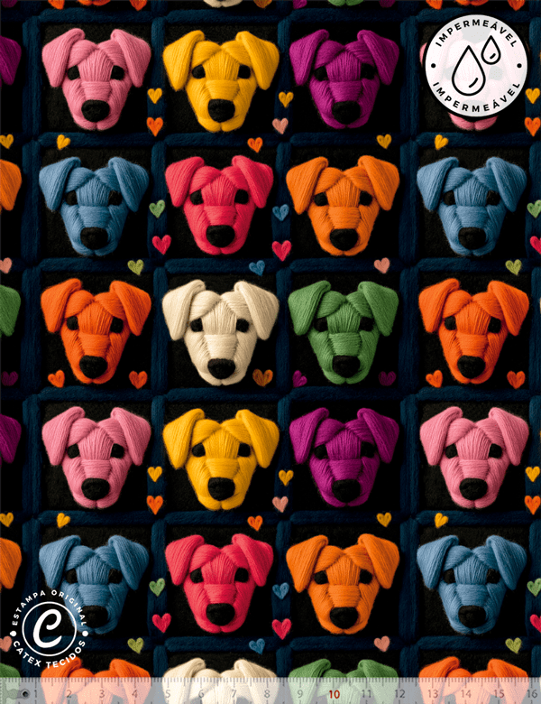 Tecido Sarja Impermeável Especial Coleção 3D - Color Dogs - 100% Algodão - Largura 1,50m
