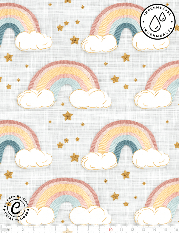 Tecido Sarja Impermeável Especial Coleção 3D - Cute Rainbow - 100% Algodão - Largura 1,50m