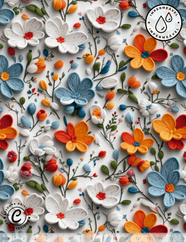 Tecido Sarja Impermeável Especial Coleção 3D - Floral 29 - 100% Algodão - Largura 1,50m