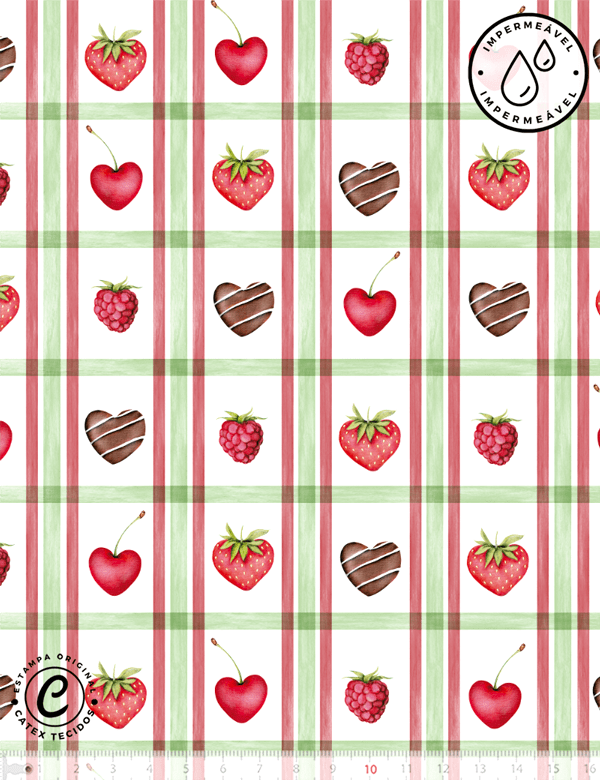 Tecido Sarja Impermeável Especial Coleção Amores e Sabores - Xadrez - 100% Algodão - Largura 1,50m