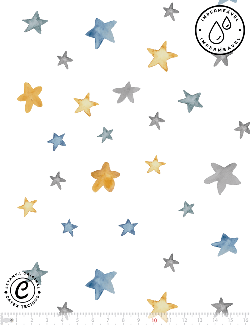 Tecido Sarja Impermeável Especial Coleção Aviões Dreams - Estrelas - 100% Algodão - Largura 1,50m