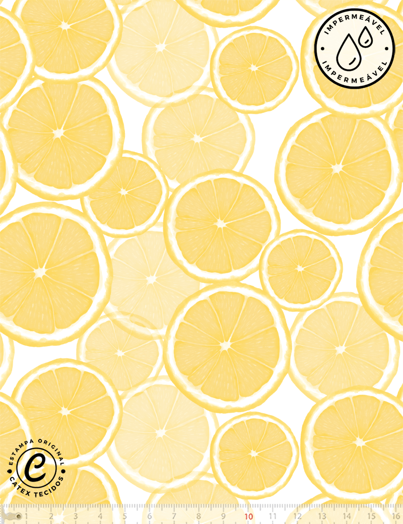 Tecido Sarja Impermeável Especial Coleção Frutas Aquarela - Laranja Lima - 100% Algodão - Largura 1,50m