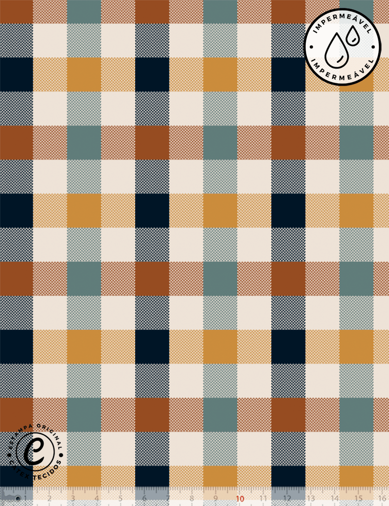 Tecido Sarja Impermeável Especial Coleção Ludi Ateliê - Xadrez e Cores - 100% Algodão - Largura 1,50m