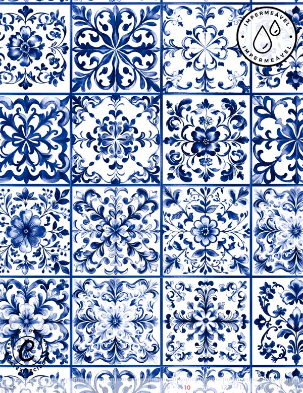 Tecido Sarja Impermeável Especial Coleção Mesa Azul - Azulejos Azuis - 100% Algodão - Largura 1,50m