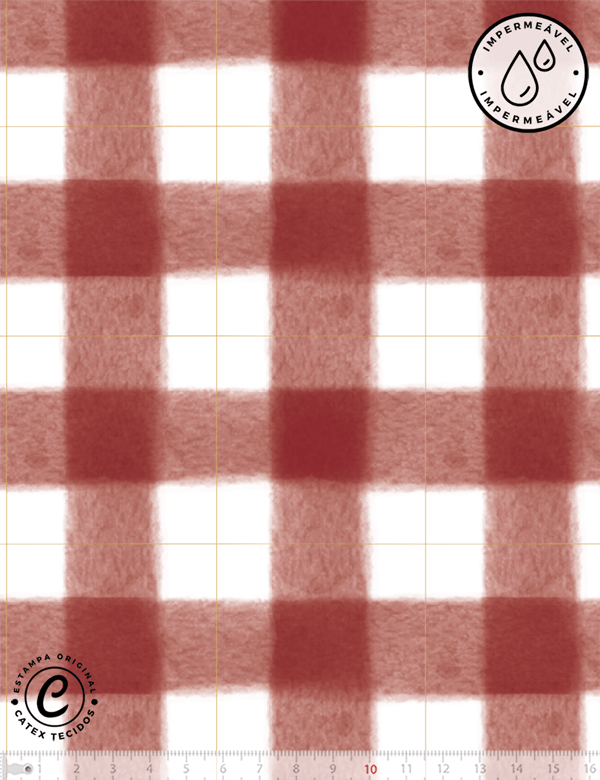 Tecido Sarja Impermeável Especial Coleção Natal Mágico - Xadrez Madras Vermelho e Branco - 100% Algodão - Largura 1,50m