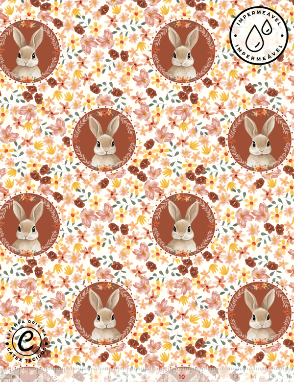 Tecido Sarja Impermeável Especial Coleção Páscoa Vintage - Botton Liberty - 100% Algodão - Largura 1,50m