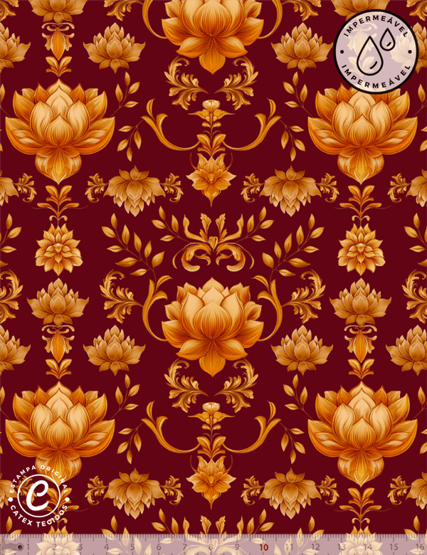 Tecido Sarja Impermeável Especial Coleção Tailândia - Flor de Lotus - 100% Algodão - Largura 1,50m