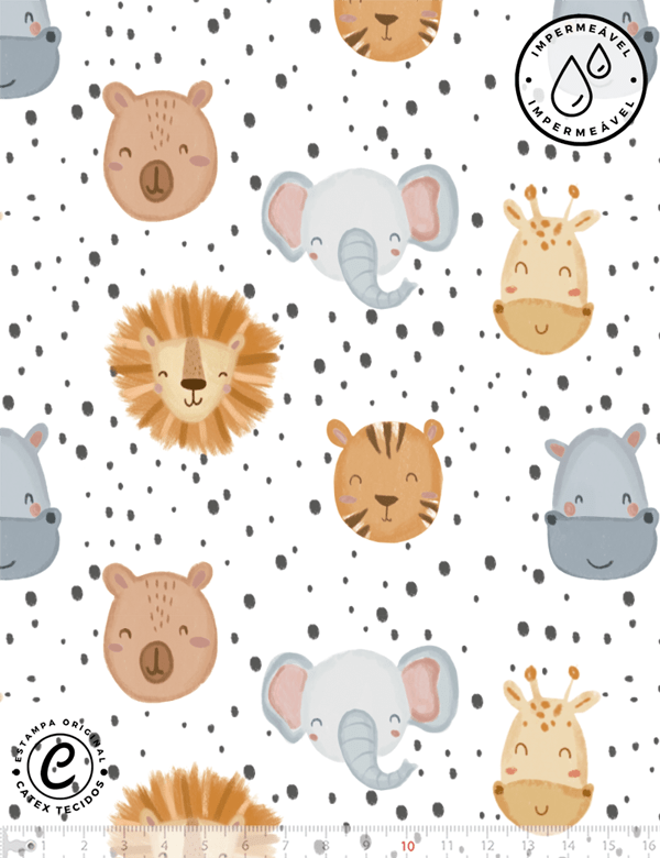 Tecido Sarja Impermeável Especial Cute Safári Dots - 100% Algodão - Largura 1,50m