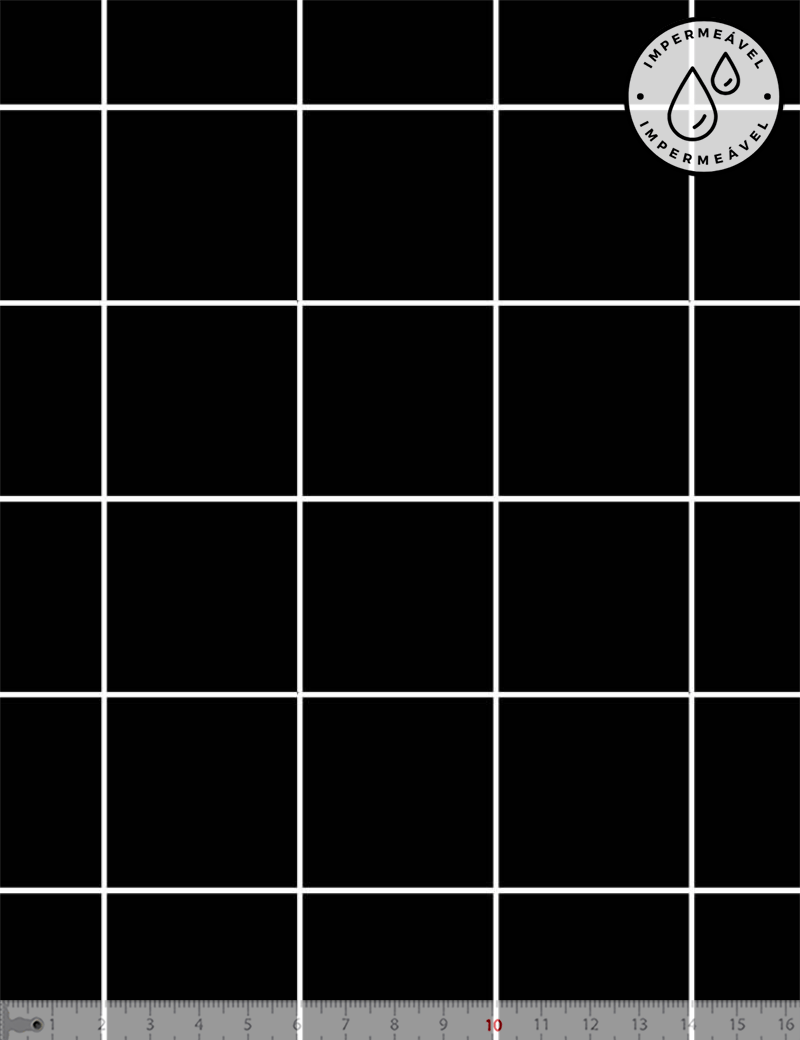 Tecido Sarja Impermeável Especial - Grid Square - Preto - 100% Algodão - Largura 1,50m