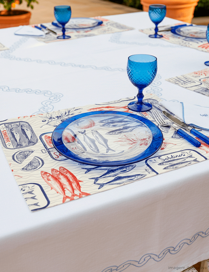 Tecido Sarja Impermeável Especial Sardines - Sardinha & Oliva - 100% Algodão - Largura 1,50m