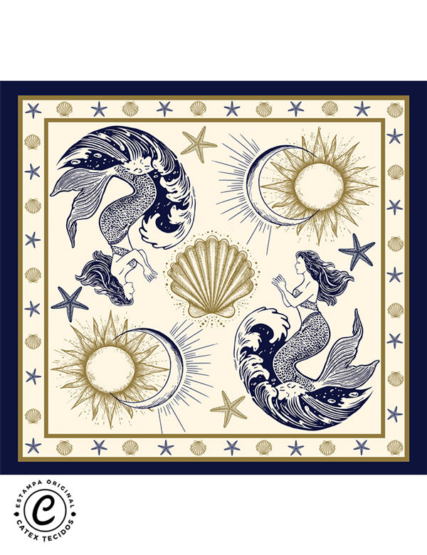 Tecido Viscose para Canga - Dança das Marés - 100% Viscose - 1,30m x 1,40m