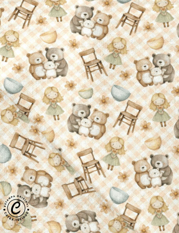 Tecido Fralda Estampada - Coleção Contos - Cachinhos Dourados - Xadrez - 100% Algodão - 70cm x 70cm