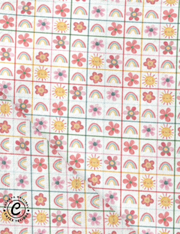 Tecido Fralda Estampada - Quadradinhos Dia de Sol - 100% Algodão - 70cm x 70cm