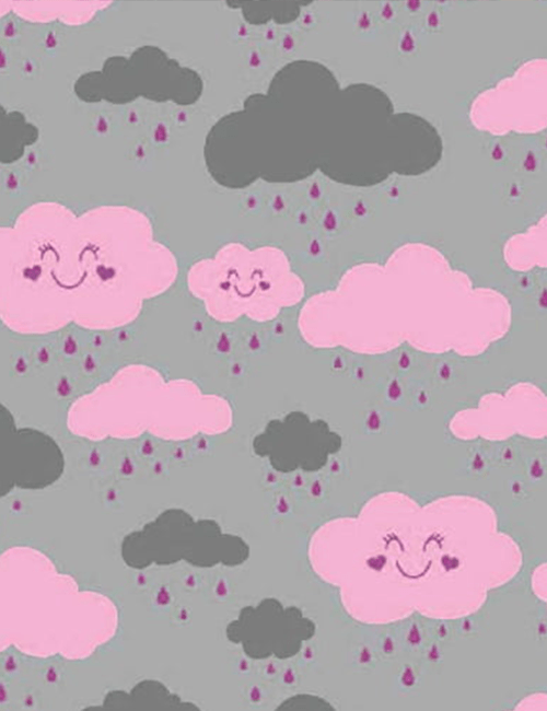 Tecido Tricoline Alg. Chuva Abençoada - Cinza e Rosa - 100% Algodão - Largura 1,45m