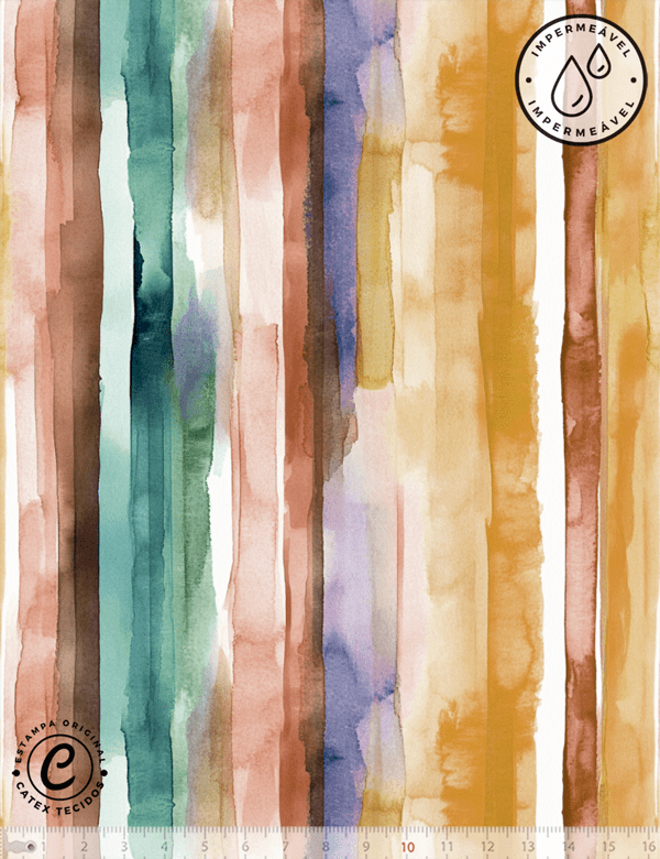 Tecido Sarja Impermeável Especial Coleção Colorida por Cami - Vôo de Aquarela - Composê - 100% Algodão - Largura 1,50m