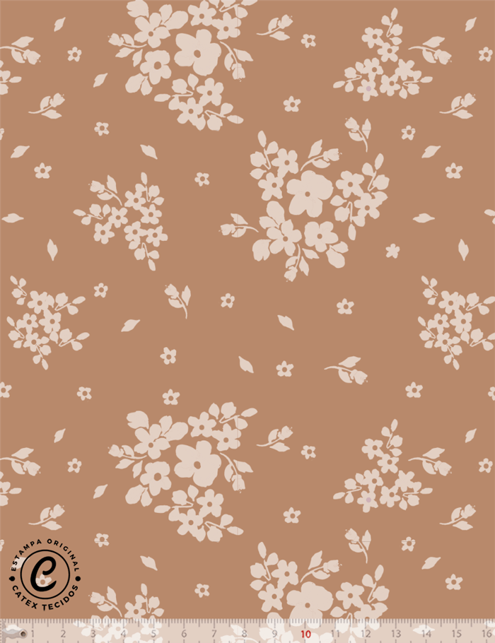 Tecido Tricoline Especial Coleção Dolce Vita por Cintia Costura - Flores Delicadas - Café com Leite - 100% Algodão - Largura 1,50m