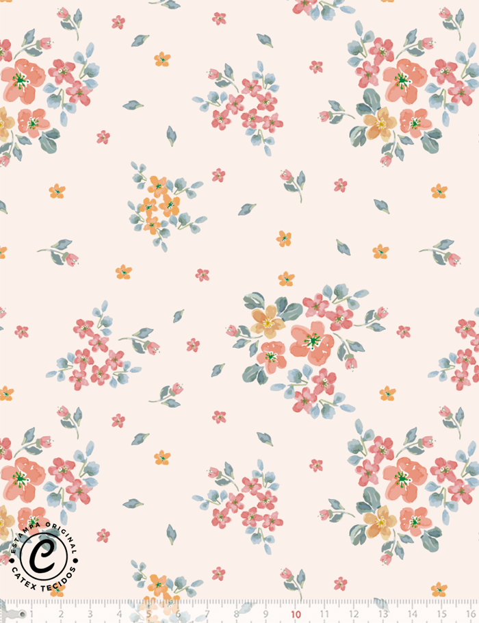 Tecido Tricoline Especial Coleção Dolce Vita por Cintia Costura - Flores da Manhã - 100% Algodão - Largura 1,50m