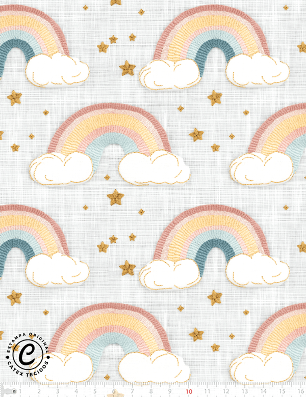 Tecido Tricoline Especial Coleção 3D - Cute Rainbow - 100% Algodão - Largura 1,50m