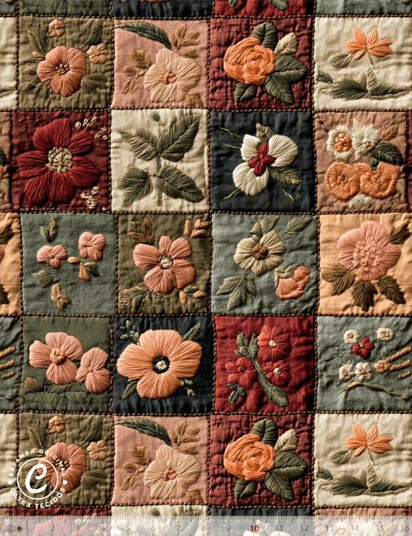 Tecido Tricoline Especial Coleção 3D - Floral Molduras Vintage - 100% Algodão - Largura 1,50m