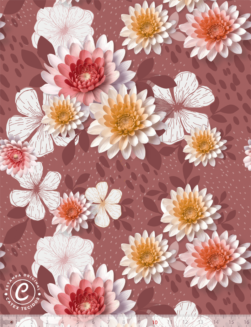 Tecido Tricoline Especial Coleção Amor de Mãe - Floral - Fundo escuro - 100% Algodão - Largura 1,50m